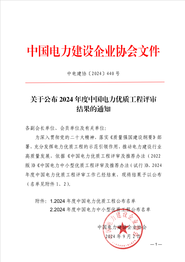 喜報(bào) | 公司監(jiān)理的華能吉魯大安市500MW風(fēng)電項(xiàng)目榮獲中國(guó)電力優(yōu)質(zhì)工程獎(jiǎng)