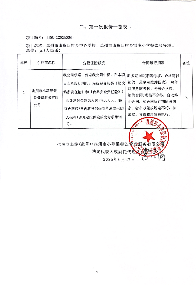 禹州市山貨回族鄉(xiāng)中心學校、禹州市山貨回族鄉(xiāng)雷莊小學餐飲服務項目  成交公告